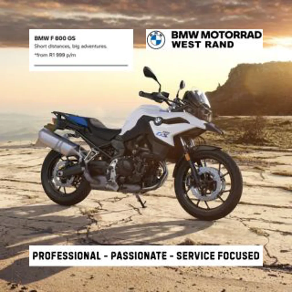 BMW Motorrad West Rand - BMW F800GS from R1,999.00pm